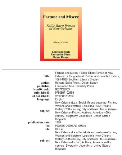 Fortune and Misery, Sallie Rhett Roman of New Orleans: A Biographical Portrait and Selected Fiction, 1891-1920 (Southern Literary Studies)