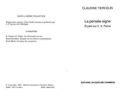 La pensée-signe: études sur C.S. Peirce