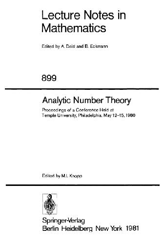 Analytic Number Theory: Proceedings