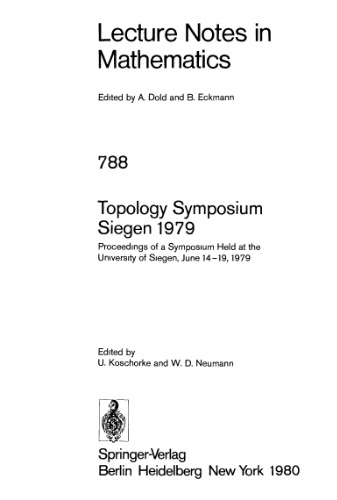 Topology Symposium Siegen 1979: Proceedings of a Symposium Held at the University of Siegen, June 14–19, 1979