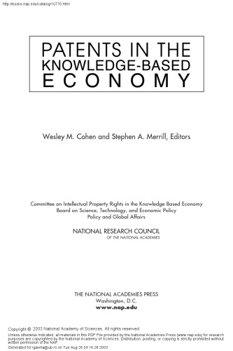 Patents in the Knowledge-Based Economy