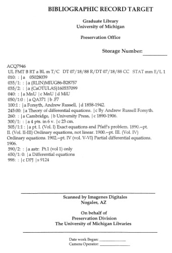 Theory of differential equations Volume VI (Part 4): Partial Differential Equations