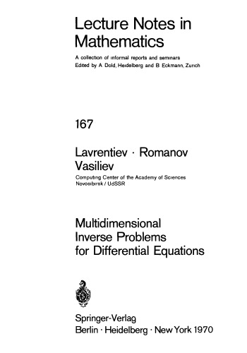 Multidimensional Inverse Problems for Differential Equations