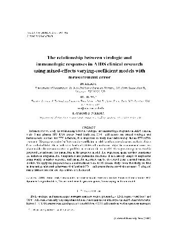 The relationship between virologic and immunologic responses in AIDS clinical research using mixed-effects varying-coefficient models with measurement error