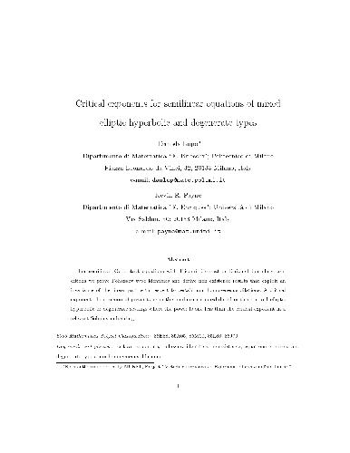 Critical exponents for semilinear equations of mixed elliptic-hyperbolic and degenerate types