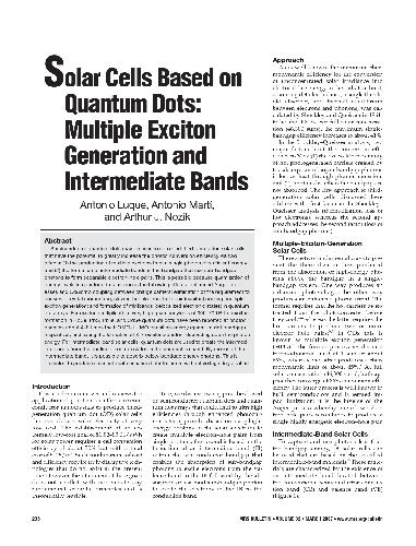 Solar Cells Based on Quantum Dots: Multiple Exciton Generation and Intermediate Bands