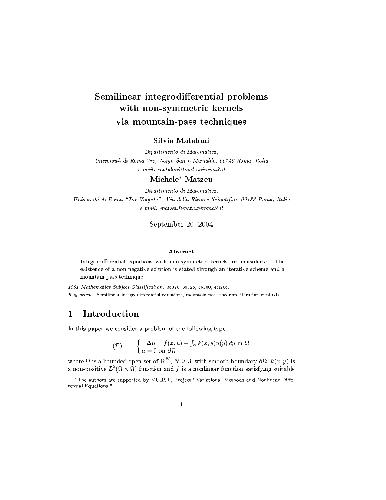 Semilinear integrodifferential problems with non-symmetric kernels via mountain-pass techniques