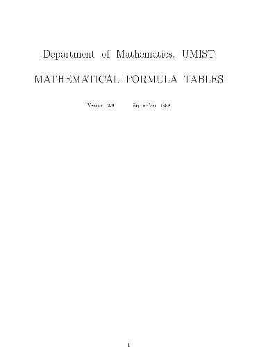 Mathematical Formula Tables