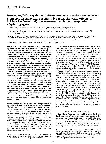 Increasing DNA repair methyltransferase levels via bone marrow stem cell transduction rescues mice from the toxic effects of 1,3-bis(2-chloroethyl)-1-nitrosourea, a chemotherapeutic alkylating agent