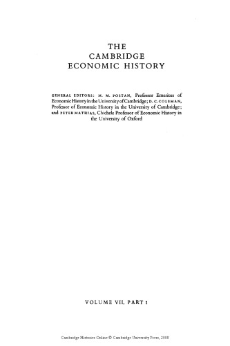 The Cambridge Economic History of Europe from the Decline of the Roman Empire, Volume 7: The Industrial Economies: Capital, Labour and Enterprise, Part 1: Britain, France, Germany and Scandinavia