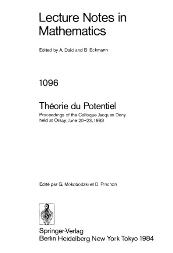 Théorie du Potentiel: Proceedings of the Colloque Jacques Deny held at Orsay, June 20–23, 1983