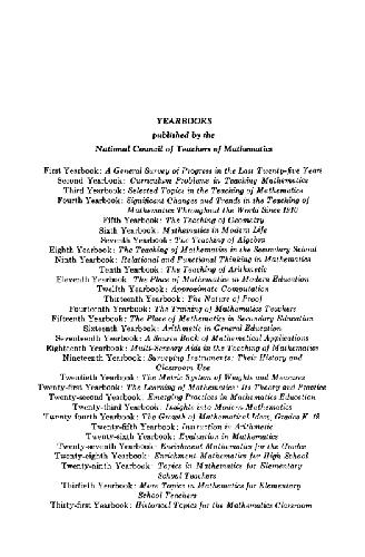 Historical Topics for the Mathematics Classroom Thirty-First Yearbook