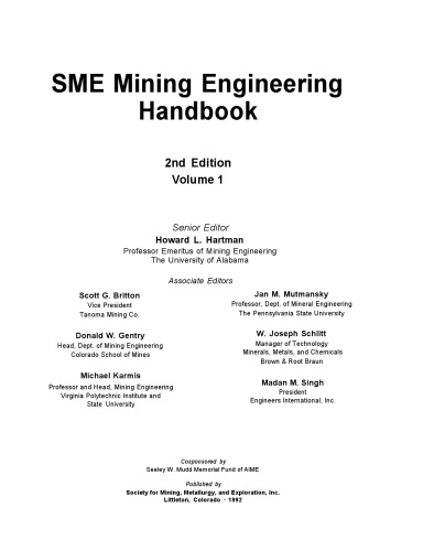 SME Mining Engineering Handbook, 2 Volume Set (Second Edition)