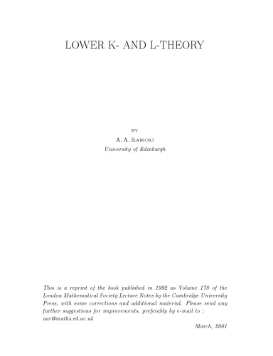 Lower K-and L-Theory