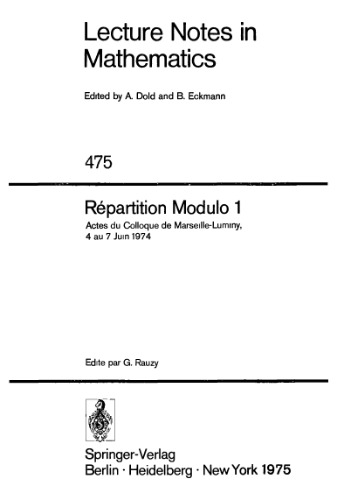 Répartition Modulo 1: Actes du Colloque de Marseille-Luminy, 4 au 7 Juin 1974