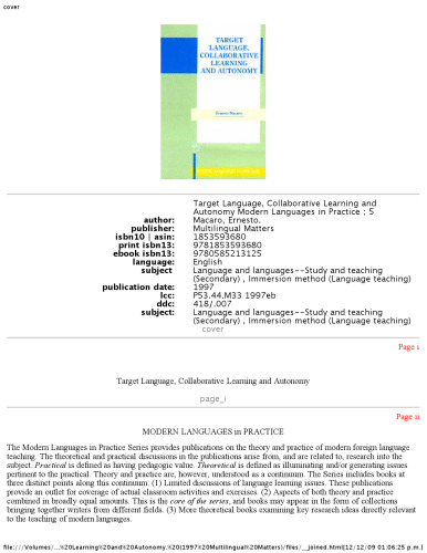 Target Language, Collaborative Learning and Autonomy (Modern Languages in Practice)