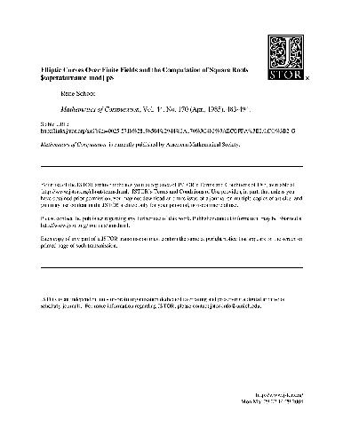 Elliptic Curves Over Finite Fields and the Computation of Square Roots