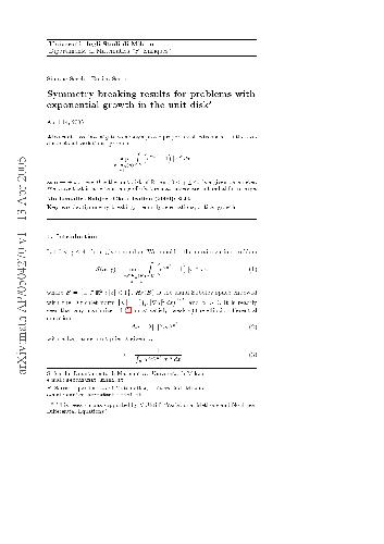 Symmetry breaking results for problems with exponential growth in the unit disk