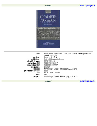 From Myth to Reason? Studies in the Development of Greek Thought