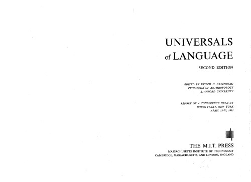 Universals of Language - Revised 2nd Edition