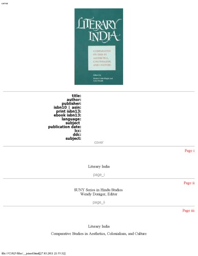 Literary India: Comparative Studies in Aesthetics, Colonialism, and Culture (S U N Y Series in Hindu Studies)