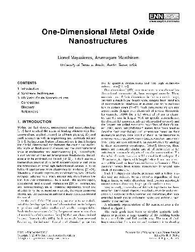 One-Dimensional Metal Oxide Nanostructures