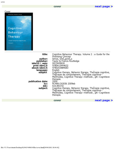 Cognitive Behaviour Therapy: A Guide for the Practising Clinician, Volume 2