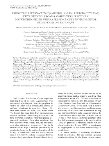 Predicting Leptodactylus distributions using niche modeling