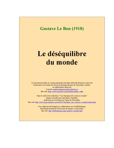 Le déséquilibre du monde. Collection : bibliothèque de philosophie scientifique.