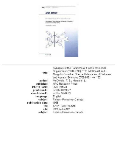 Synopsis of the parasites of fishes of Canada: Supplement (1978-1993)