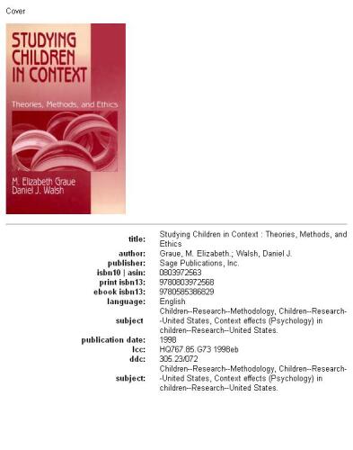 Studying children in context: theories, methods, and ethics