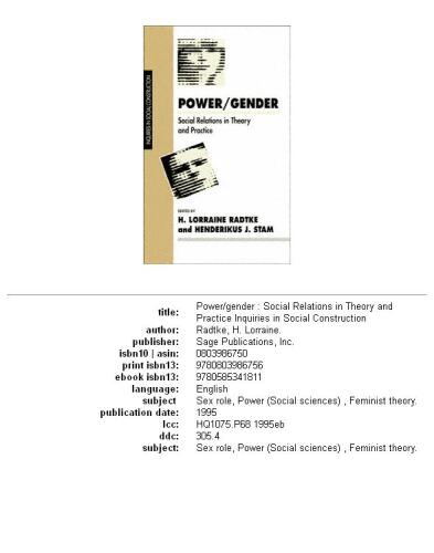 Power gender: social relations in theory and practice