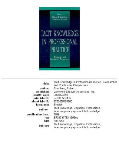 Tacit knowledge in professional practice: researcher and practitioner perspectives