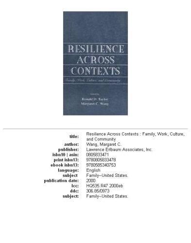 Resilience across contexts: family, work, culture, and community