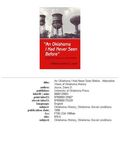 Oklahoma I Had Never Seen Before: Alternative Views of Oklahoma History