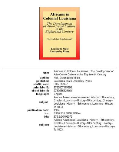 Africans in colonial Louisiana: the development of Afro-Creole culture in the eighteenth century