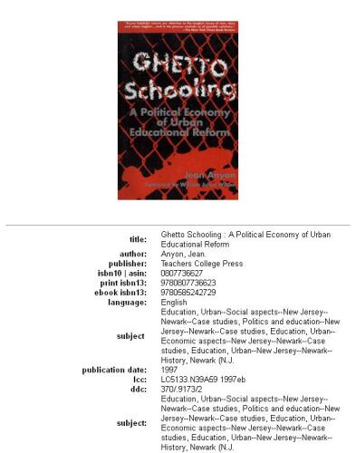 Ghetto schooling: a political economy of urban educational reform