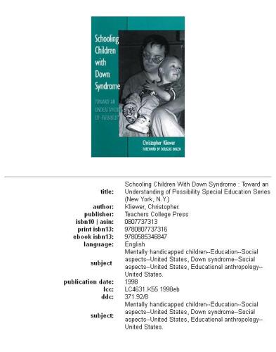 Schooling children with Down syndrome: toward an understanding of possibility