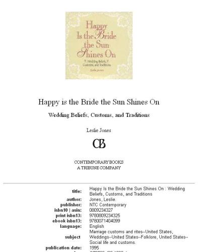 Happy is the bride the sun shines on: wedding beliefs, customs, and traditions