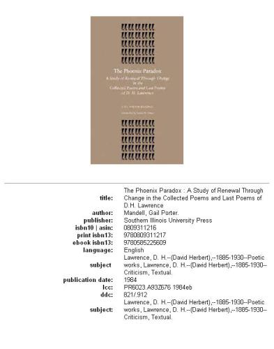 The phoenix paradox: a study of renewal through change in the Collected poems and Last poems of D.H. Lawrence