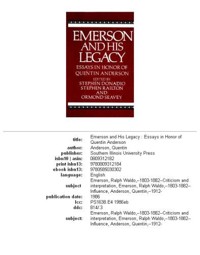 Emerson and his legacy: essays in honor of Quentin Anderson