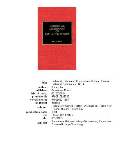 Historical dictionary of Papua New Guinea