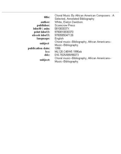 Choral music by African-American composers: a selected, annotated bibliography