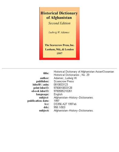 Historical dictionary of Afghanistan