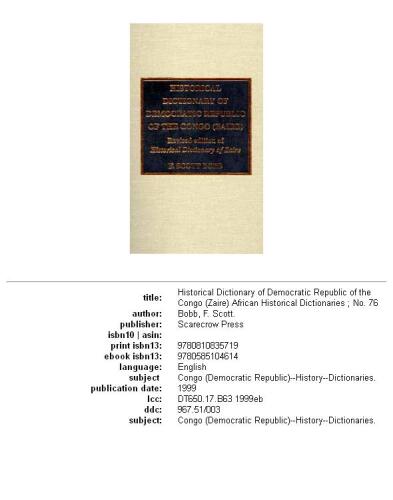 Historical dictionary of Democratic Republic of the Congo (Zaire)