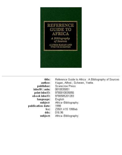 Reference guide to Africa: a bibliography of sources