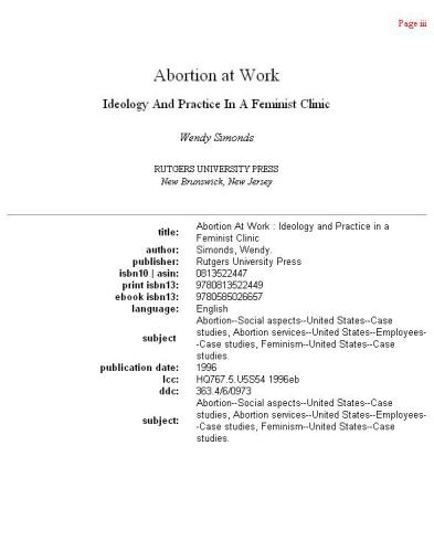 Abortion at work: ideology and practice in a feminist clinic