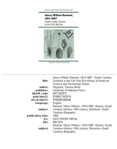 Henry William Ravenel, 1814-1887: South Carolina scientist in the Civil War era