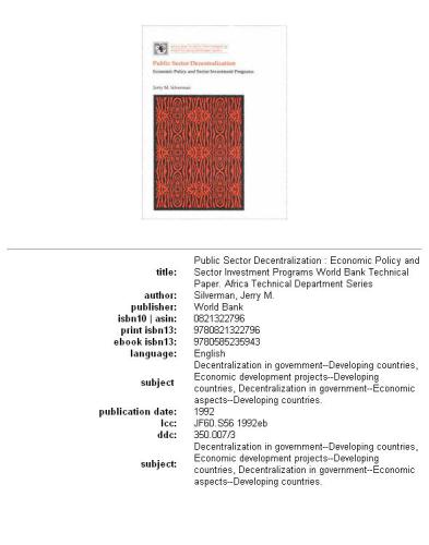 Public sector decentralization: economic policy and sector investment programs, Volumes 23-188