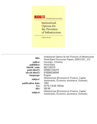 Institutional options for the provision of infrastructure, Parts 63-212